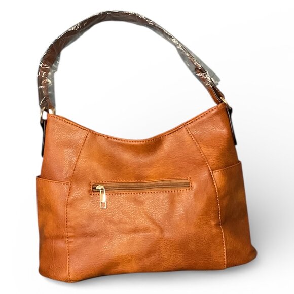 Tan Leather Shoulder Bag with Dual Zip Pockets | Everyday Hobo Style - Picture 2 of 3